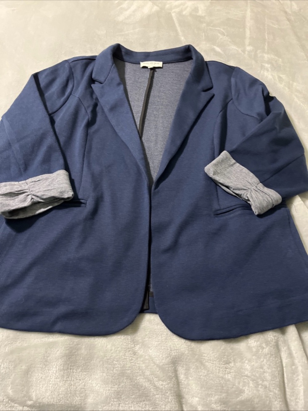 Skies Are Blue Curvy Women's 2X Navy Open Front Blazer Jacket 3/4 Sleeves - Picture 3 of 11